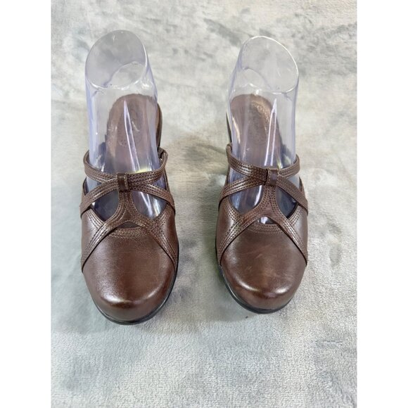 Clarks womens shoes size 7M brown leather strappy mules - Picture 3 of 16